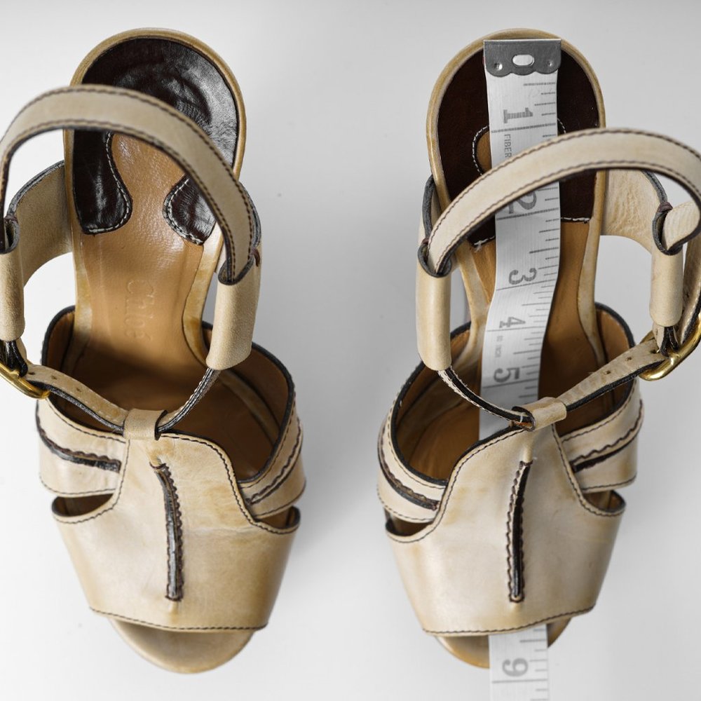 Chloe Beige and Brown Wedge Sandals - Picture 2 of 7